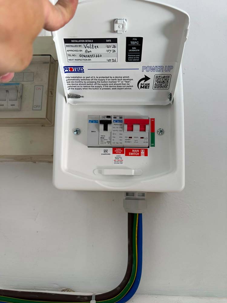Dedicated EV charging electrical protection unit and cabling before installation