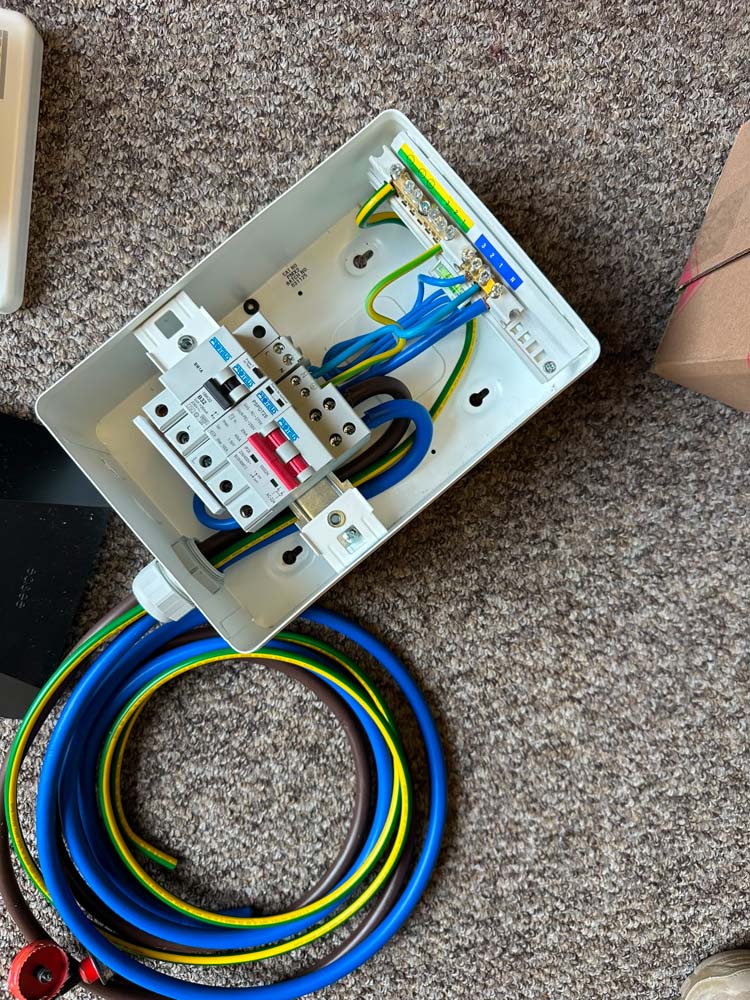 Dedicated EV charging electrical protection unit and cabling before installation